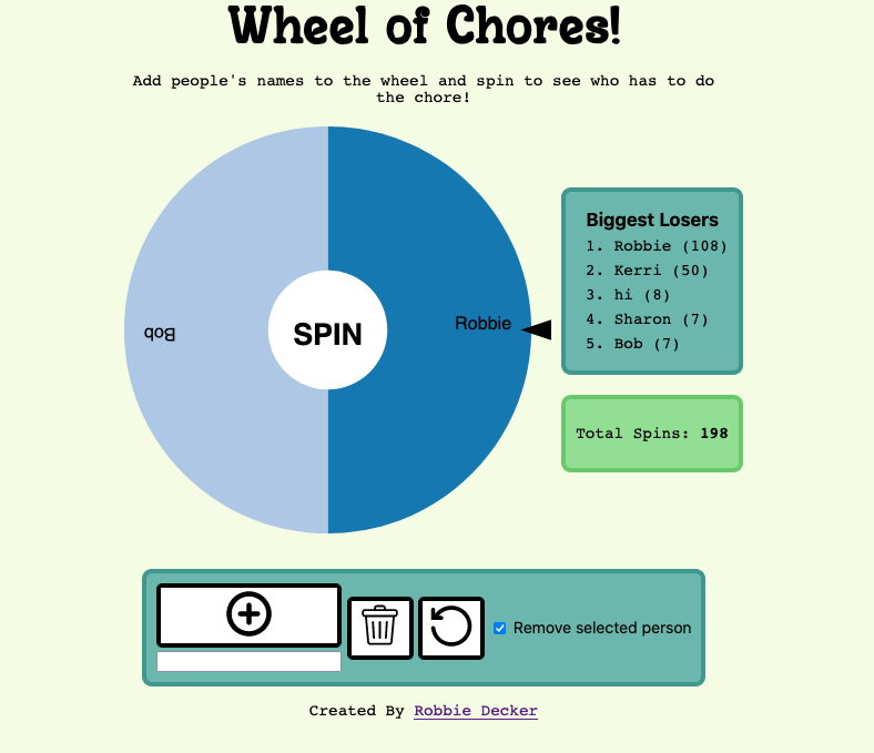 Wheel of chores website